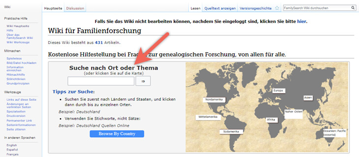 Ein Screenshot, der zeigt, wie man am Stammbaum von FamilySearch arbeitet