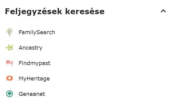 Oldalsáv a feljegyzések kereséséhez a személy oldalán, hogy megtalálhasd az őseidet