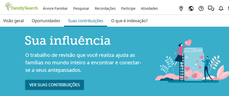 Página inicial do FamilySearch Seu Impacto