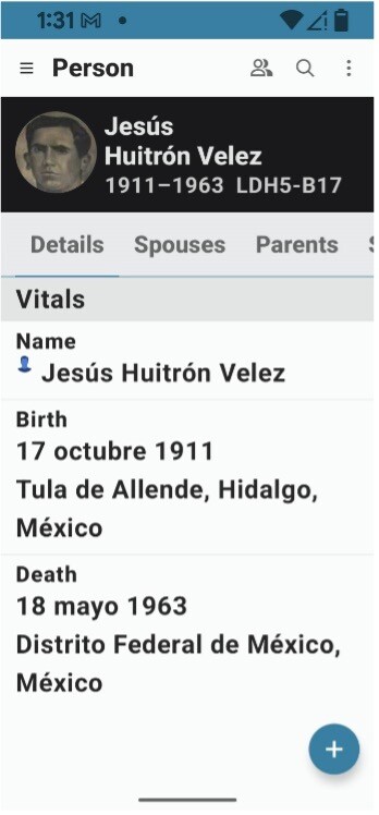 Individual's data in enlarged font.