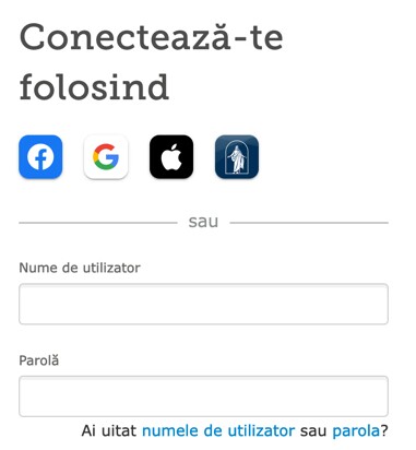 Captură de ecran cu opțiunile de conectare la FamilySearch.org.