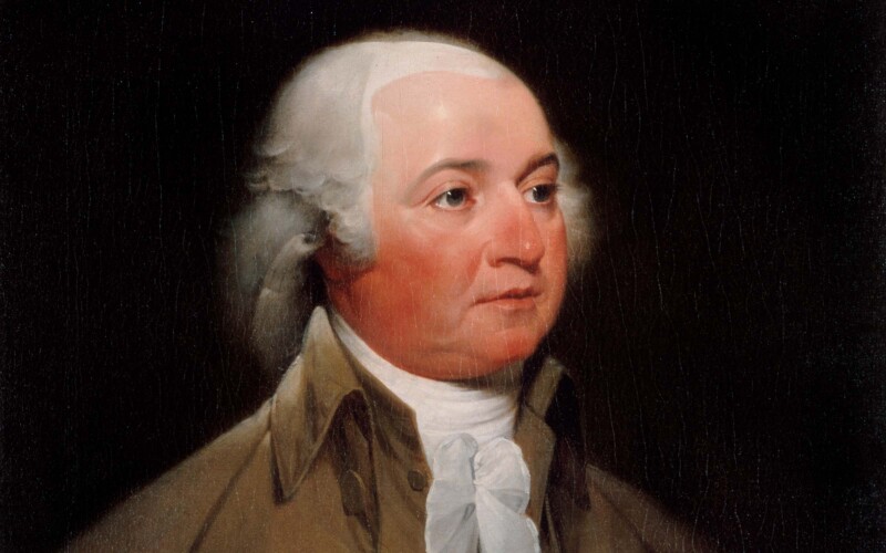 A painted portrait of John Adams, second president of the United States and a Mayflower descendant.