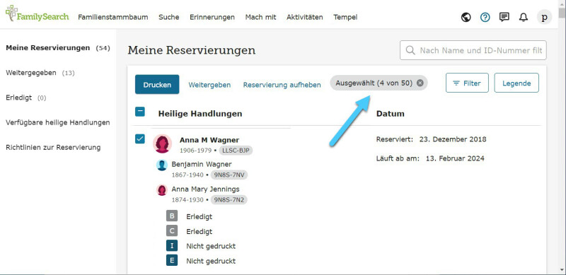 screenshot of four reservations