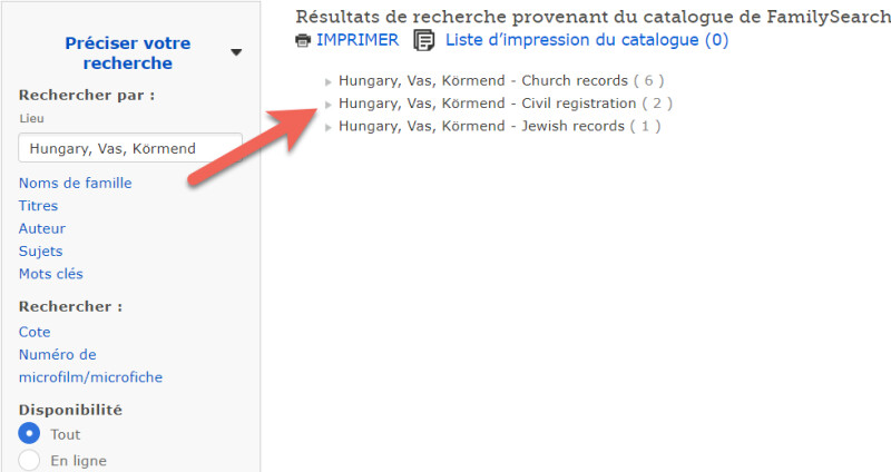 capture d’écran pointant les registres d'état civil