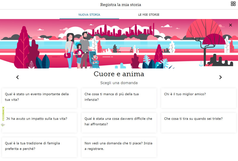 screenshot di registra la mia storia