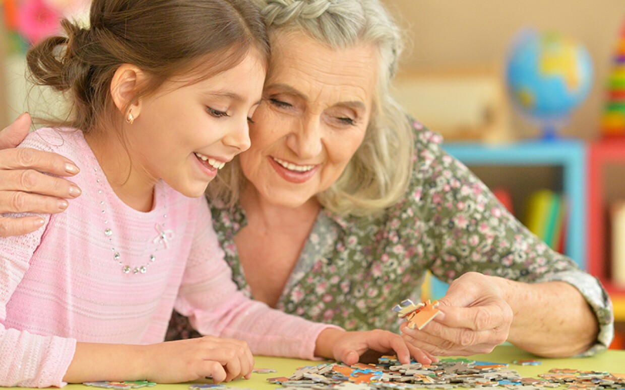 Grandmother collecting puzzle