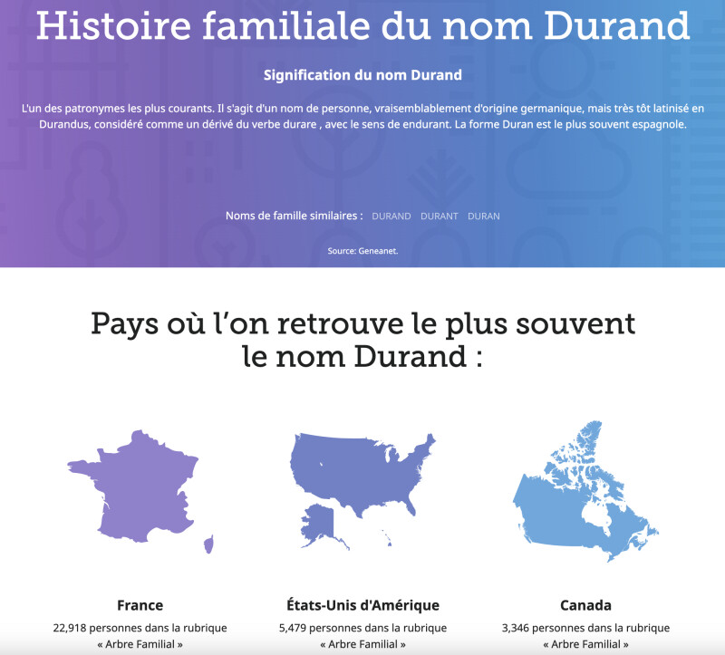 Capture d'écran de l'expérience Noms de famille FamilySearch.