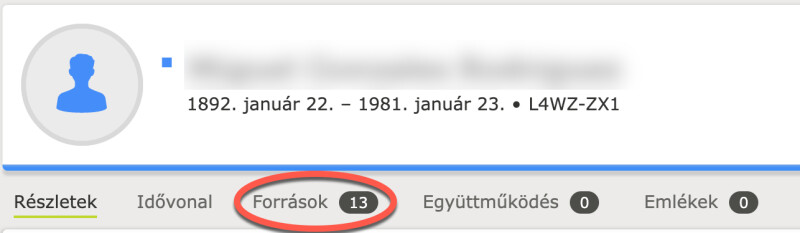 A források fül képernyőképe