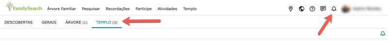 Captura de tela do menu das notificações do templo.