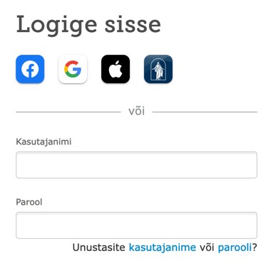 Kuvatõmmis FamilySearch.org lehe sisselogimisvalikutest