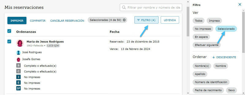 screenshot of four reservations