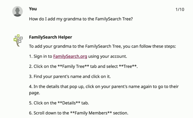 Instructions to add grandma to FamilySearch Tree