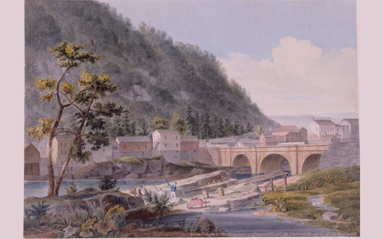 Painting of a section of the Eire Canal in New York.