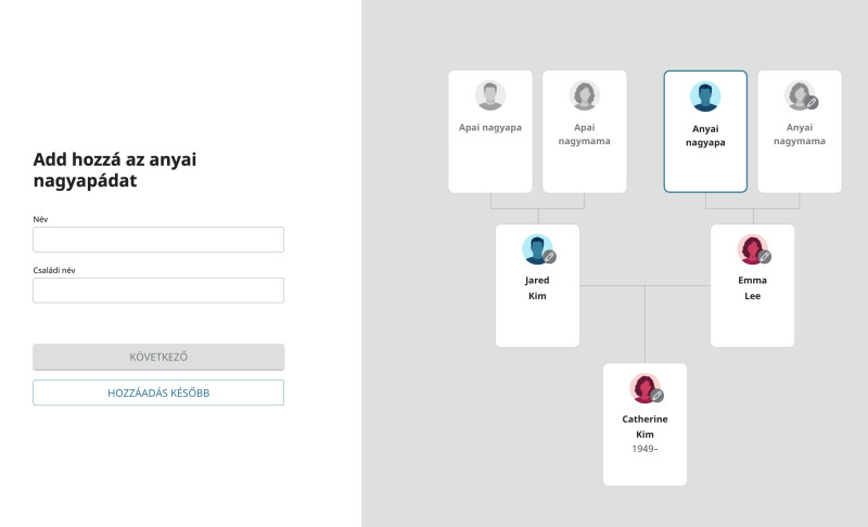 A FamilySearch Irányított családfaépítési élményét bemutató számítógépes képernyő
