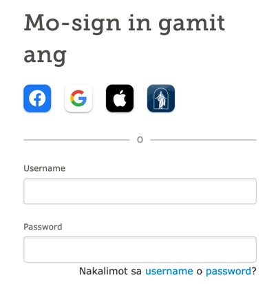 Screenshot sa mga opsiyon sa pag-sign-in sa FamilySearch.org