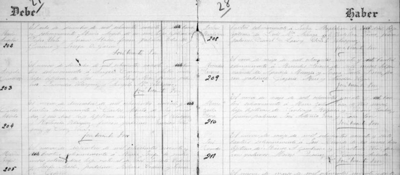 Une copie scannée des actes de baptêmes catholiques de l'Équateur disponibles sur FamilySearch.