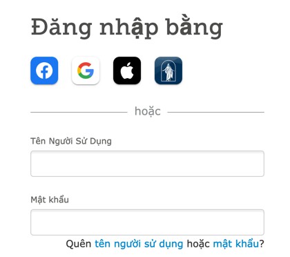 Ảnh chụp màn hình các tùy chọn đăng nhập trên FamilySearch.org