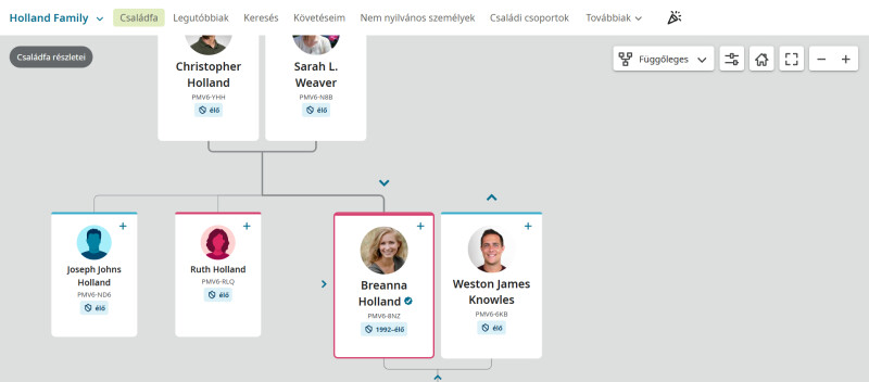 Képernyőkép családi csoport fájáról a FamilySearch.org. oldalán