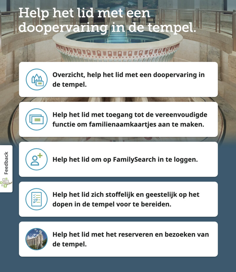 Screenshot van tool om een lid te helpen voor het eerst een familienaamkaartje voor plaatsvervangend dopen af te drukken.