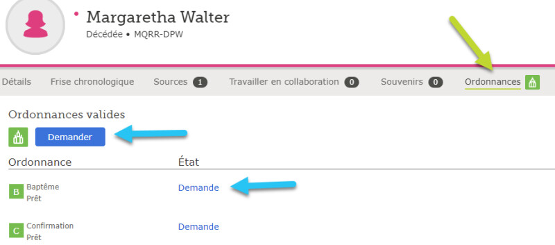 Faire une demande d’ordonnance sur le site de FamilySearch.