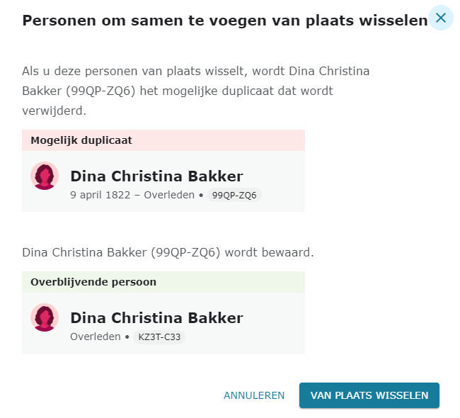 samenvoegen van plaats wisselen