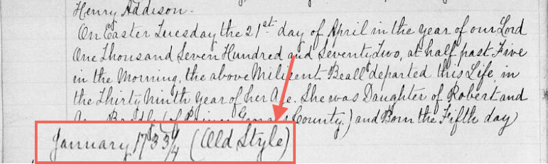 A historical document written in cursive, showing the use of (Old Style) after the date.