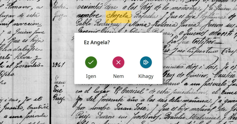 Képernyőkép a Gyors névátnézés segítségével történő indexelésről a FamilySearch Kezdj bele felületén