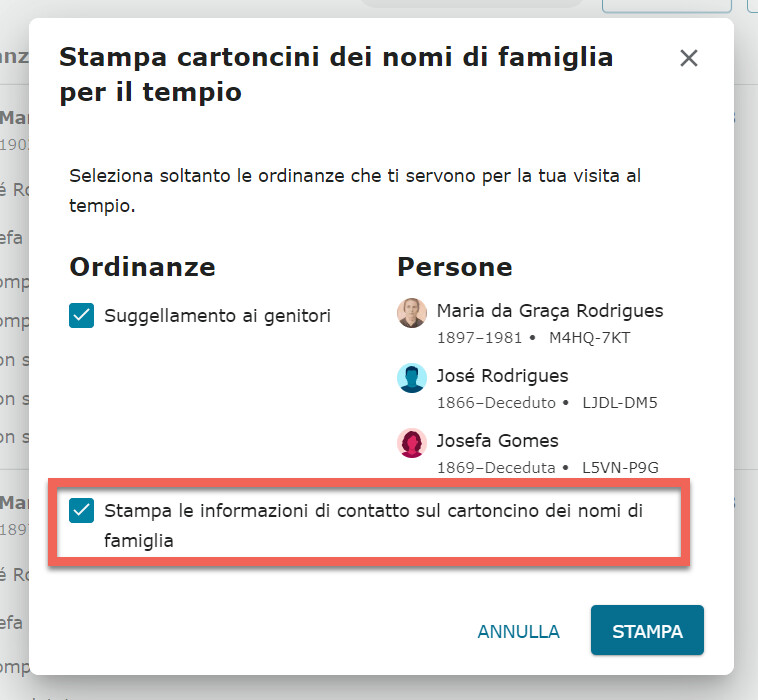 schermata che mostra come deselezionare la casella dei recapiti.