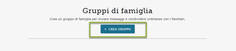 Screenshot del pulsante crea gruppo per creare un gruppo di famiglia.