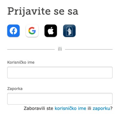 Snimka zaslona opcija prijave na stranici FamilySearch.org