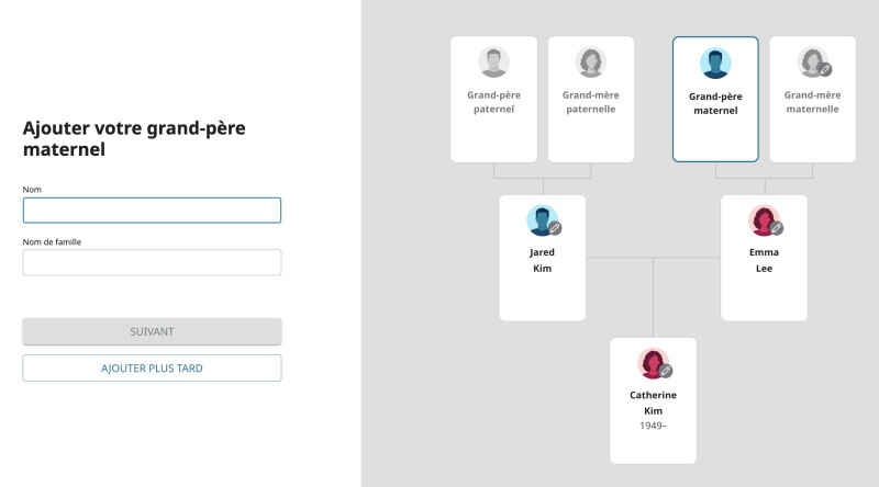 Écran d'ordinateur montrant l'expérience FamilySearch Guided Tree.