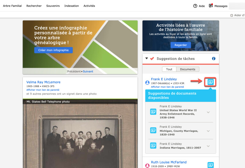 Copie d’écran de la page d’accueil de FamilySearch.
