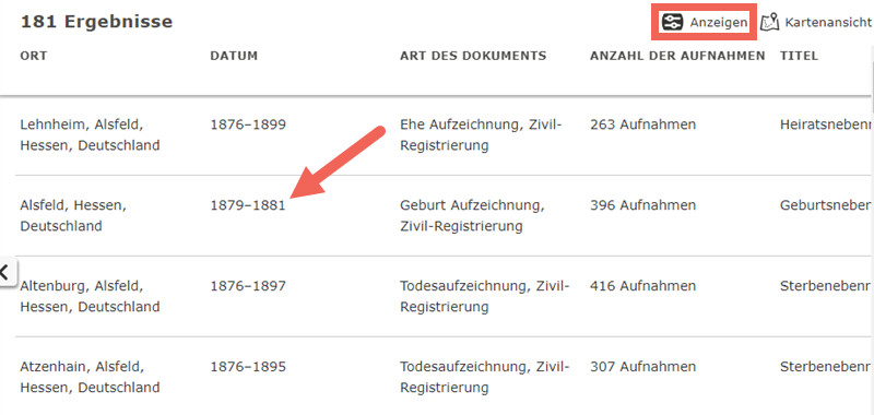 Ein Screenshot der Ergebnisseite mit hilfreichen Icons, dank derer man weiß, wo man was findet