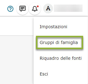 Nell'angolo in alto a destra dello schermo, fate click sul vostro nome, quindi fate click su Gruppi di famiglia per accedere alla funzionalità gruppi di famiglia.