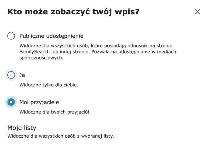 Zrzut ekranu ustawień prywatności