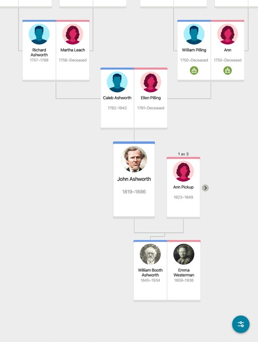 Picha ya skrini ya aplikesheni ya mti wa familia wa bure kutoka FamilySearch.