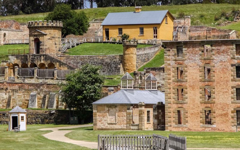 Historiske bygninger i Port Arthur, Tasmania i Australia.