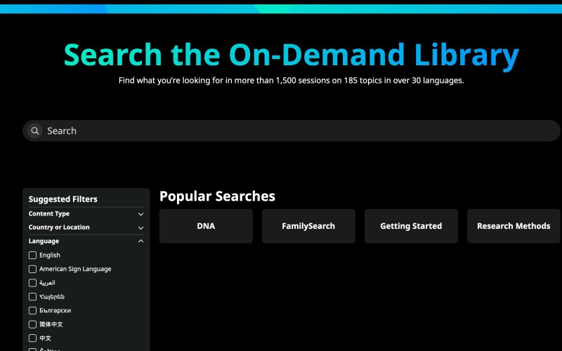 on-demand-videobiblioteket på RootsTech.org