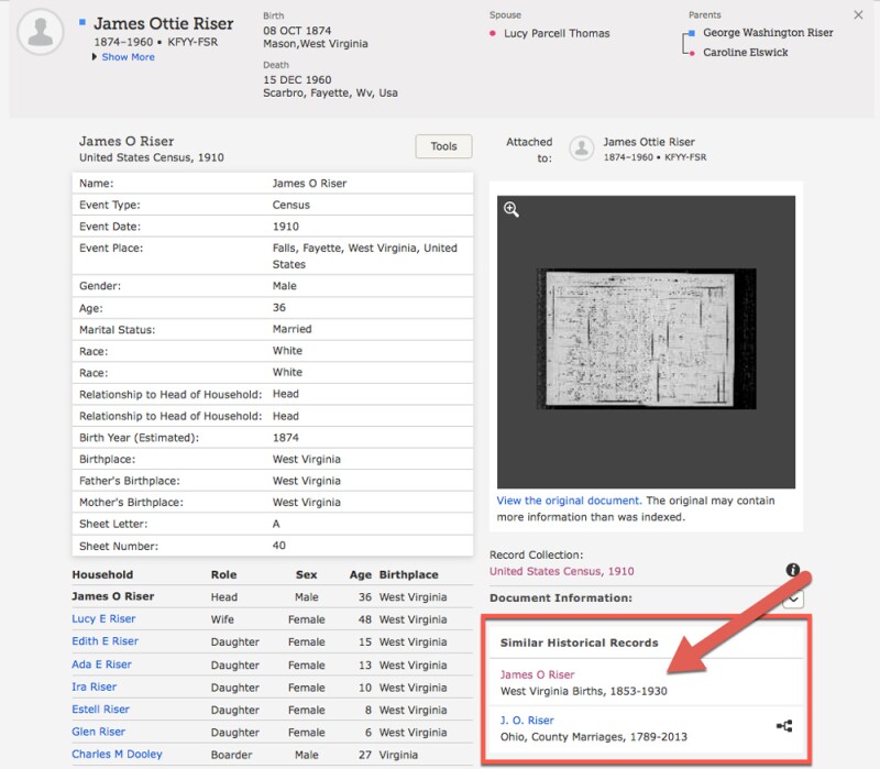 Screenshot of record details from FamilySearch.