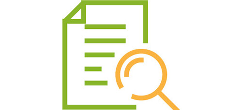 Icône d’un document avec une loupe, représentant la recherche de documents.