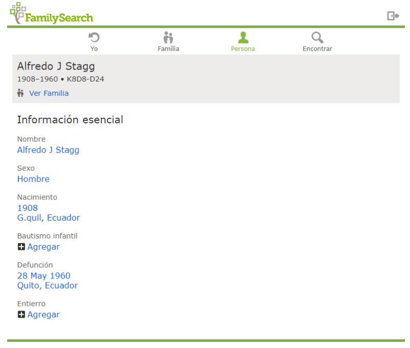 Captura de pantalla de la información esencial de la aplicación del Árbol Familiar simplificado
