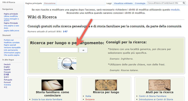 Screenshot che mostra il lavoro in Albero familiare di FamilySearch.