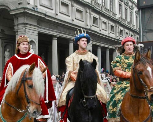 Men dressed as the Three Kings for a 3 Kings Day parade