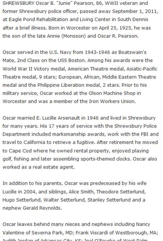 Obituary from Worcester Telegram and Gazette