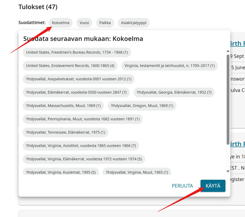 Suodata koko tekstin haun tuloksia kokoelman, vuoden, paikan tai asiakirjatyypin mukaan.