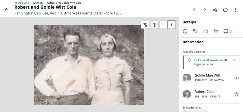 Lägga till ett MyHeritage-förbättrat foto i FamilySearch Minnen