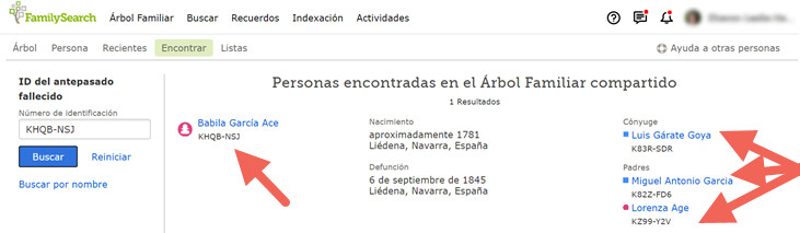 La página de resultados de una búsqueda con Buscar por identificador.