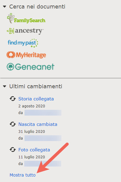 l'ultima scheda delle modifiche su FamilySearch