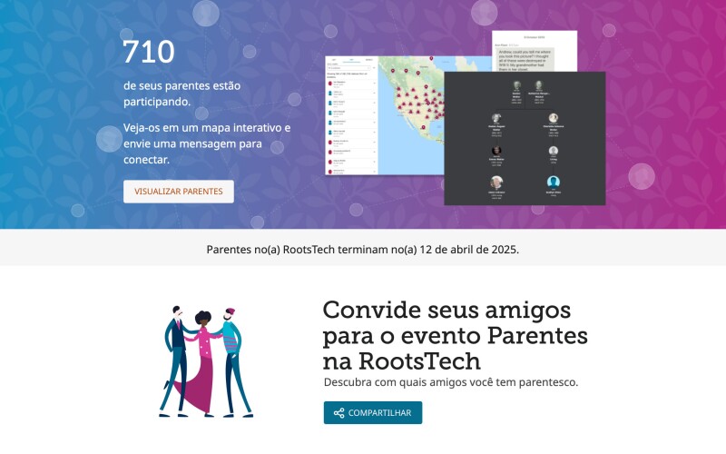 Página inicial da atividade Parentes na RootsTech no FamilySearch.org