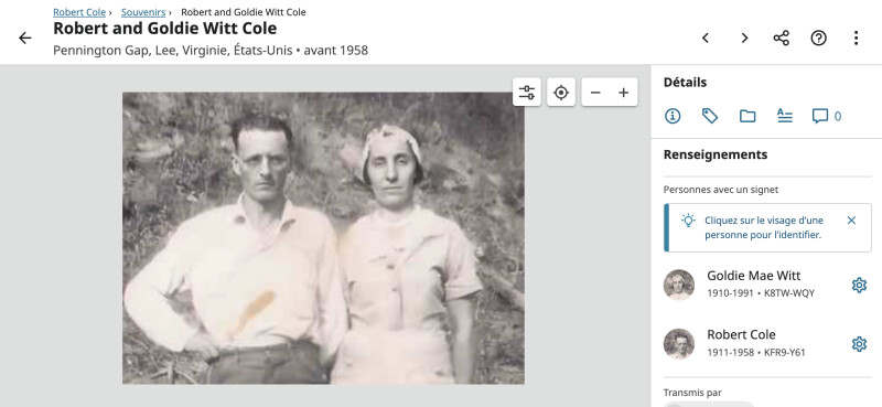Ajouter une photo améliorée par MyHeritage aux Souvenirs de FamilySearch.